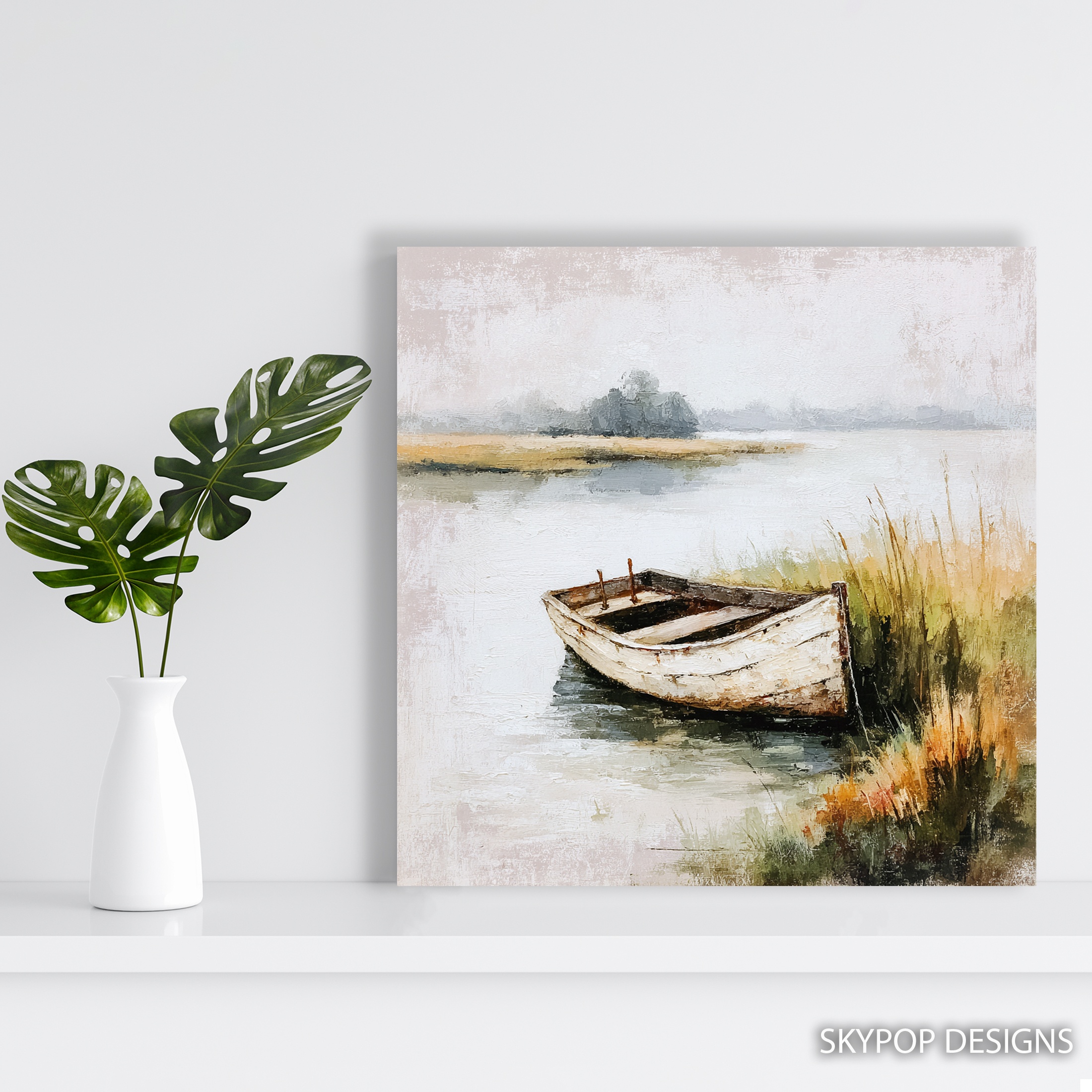 5.jpg Serene Lakeside Boat Art