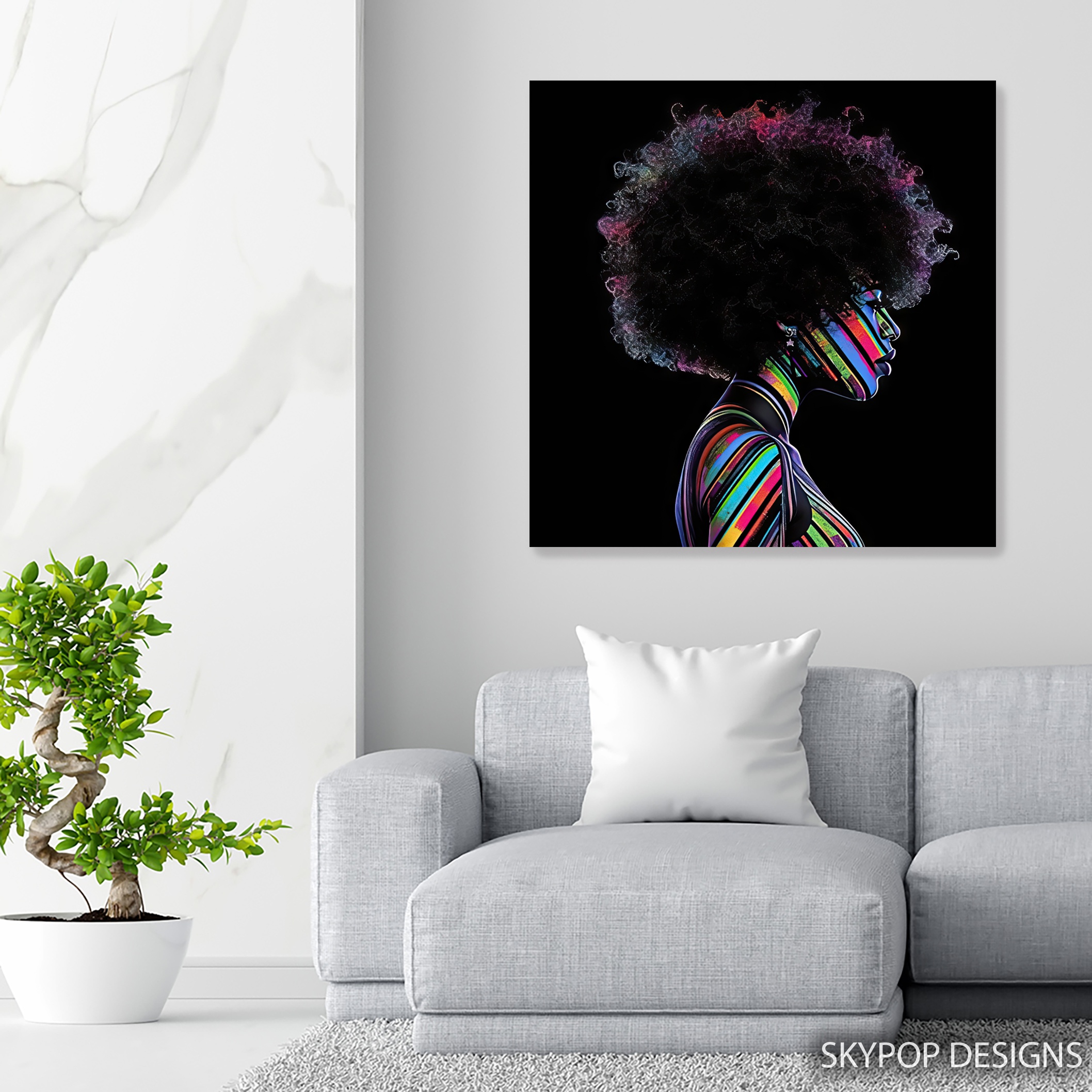 5.jpg Rainbow Streaks Afro Woman Art