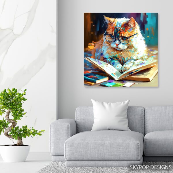 Glasses Cat Bookworm Art
