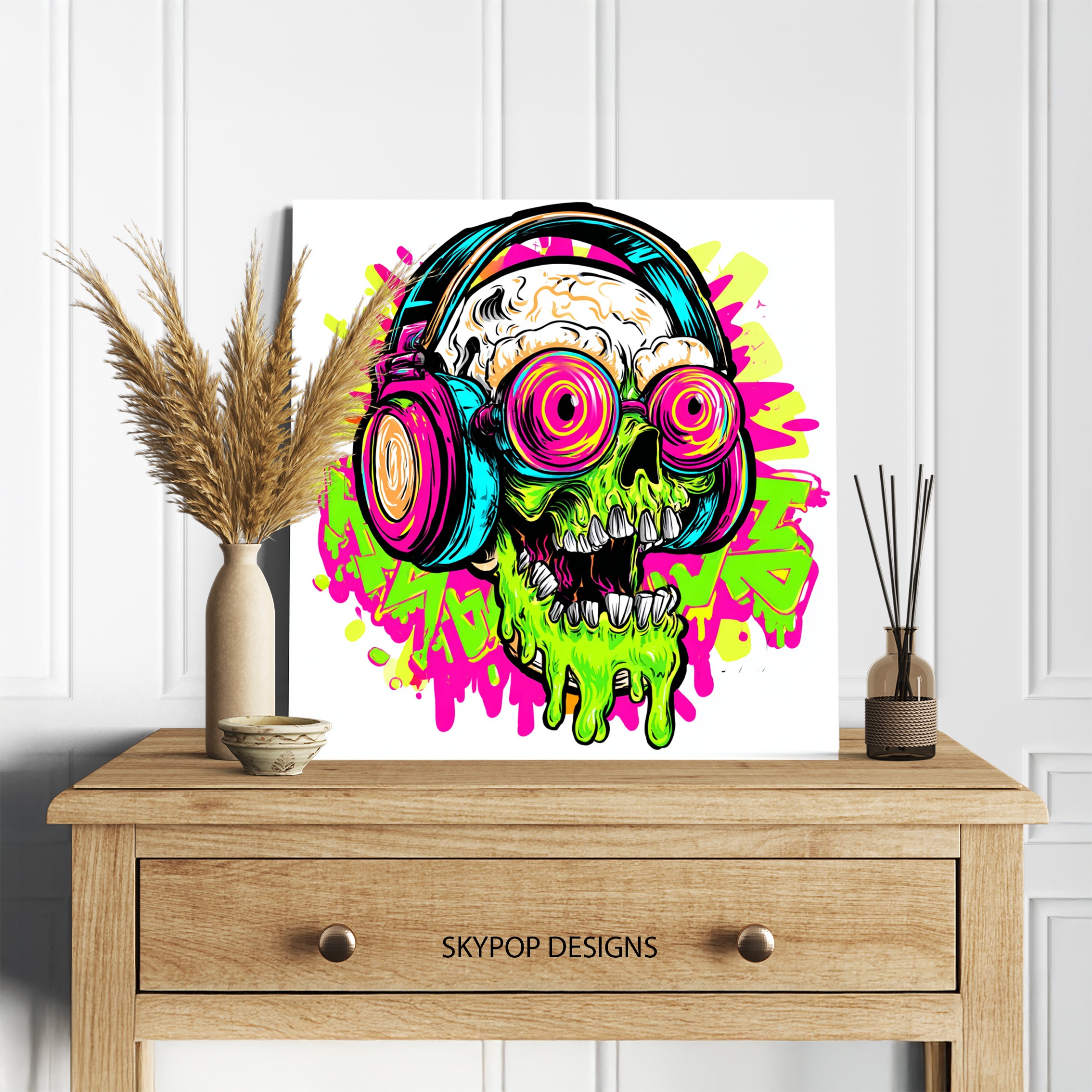 5.jpg Neon Skull Headphones Art