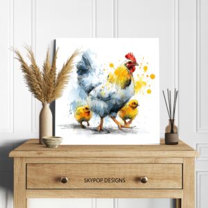 Rooster and Chicks Art