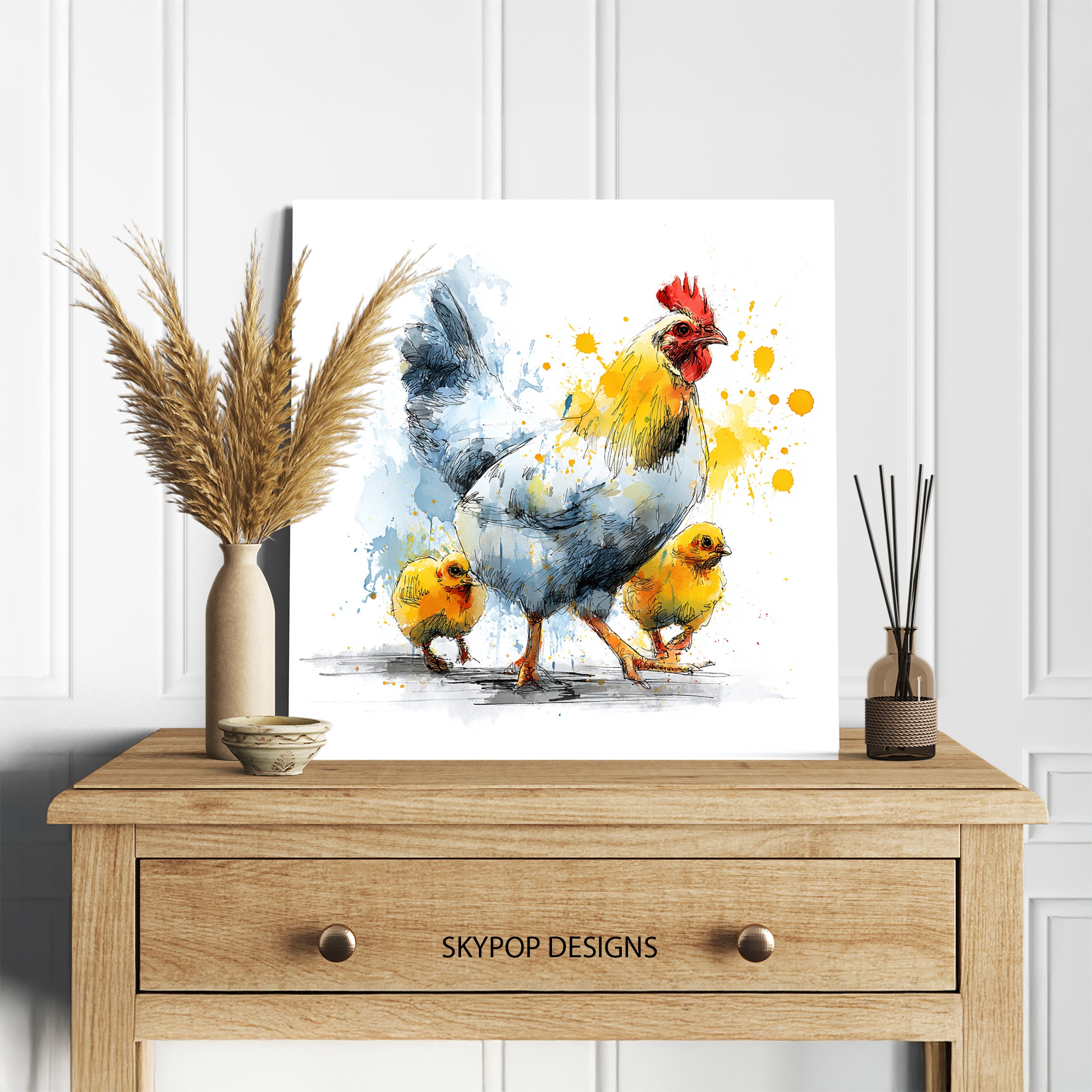 5.jpg Rooster and Chicks Art