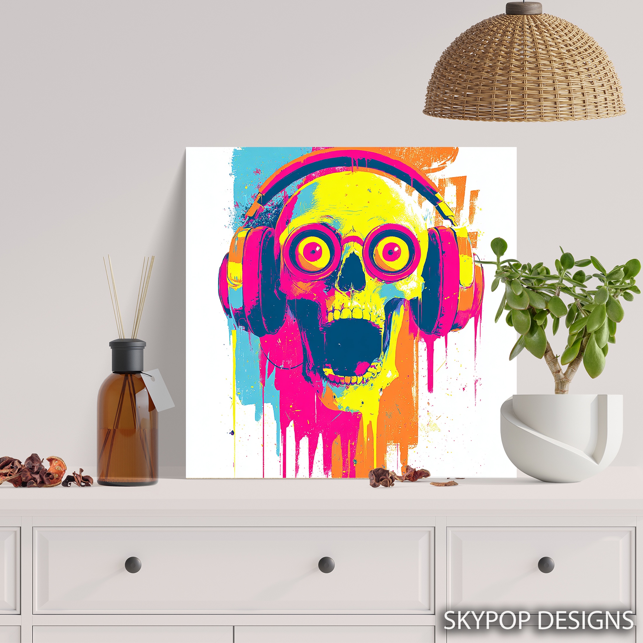 5.jpg Neon Skull Headphones Art