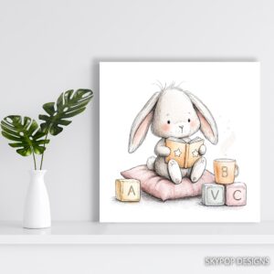 Bunny Reading Book Art