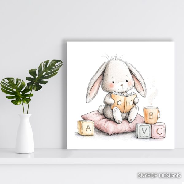 Bunny Reading Book Art