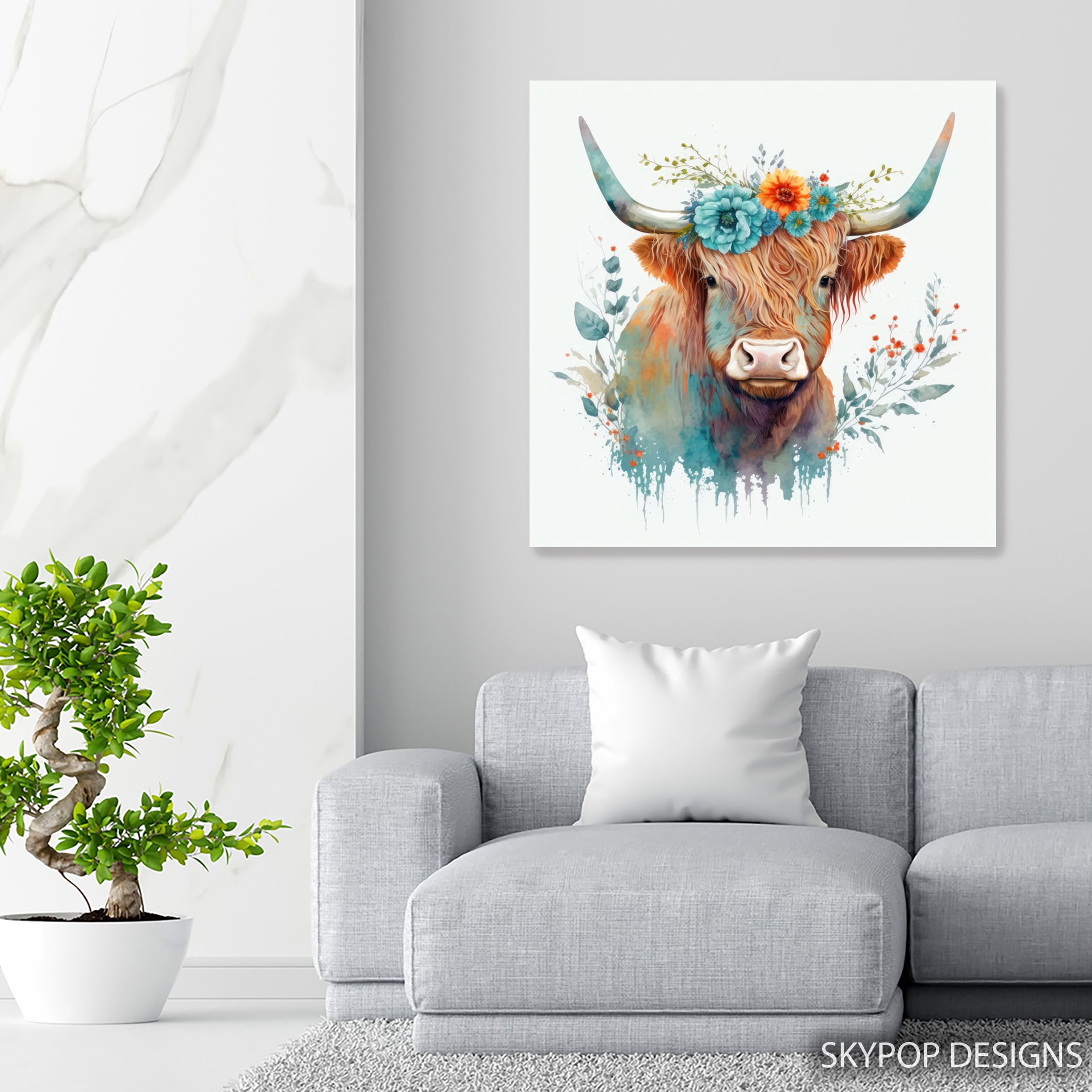 5.jpg Highland Cow Floral Crown Art