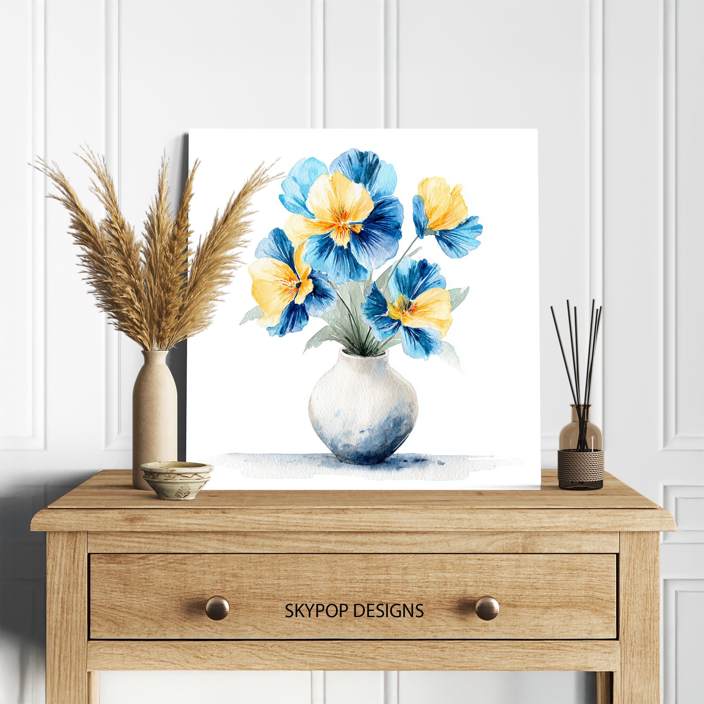 5.jpg Blue Yellow Pansy Bouquet Art