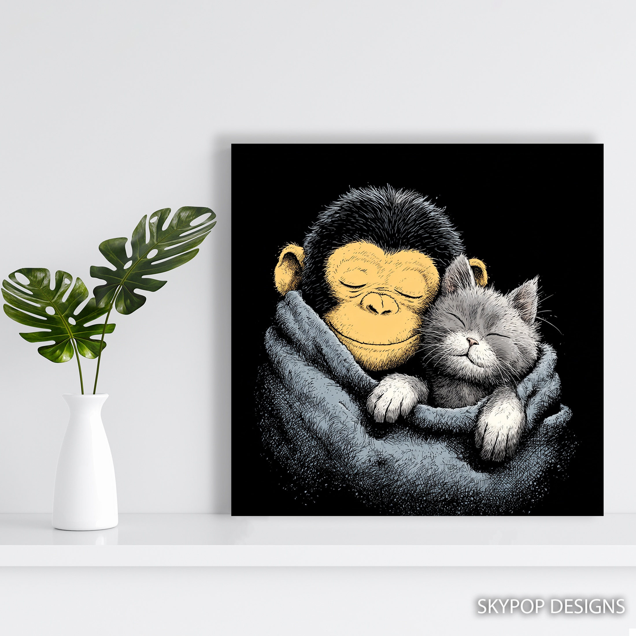 5.jpg Monkey Cat Cuddle Art