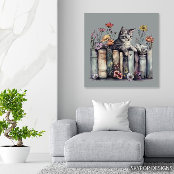 Cat and Books Art