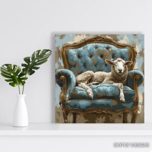 Sheep on Antique Chair Art