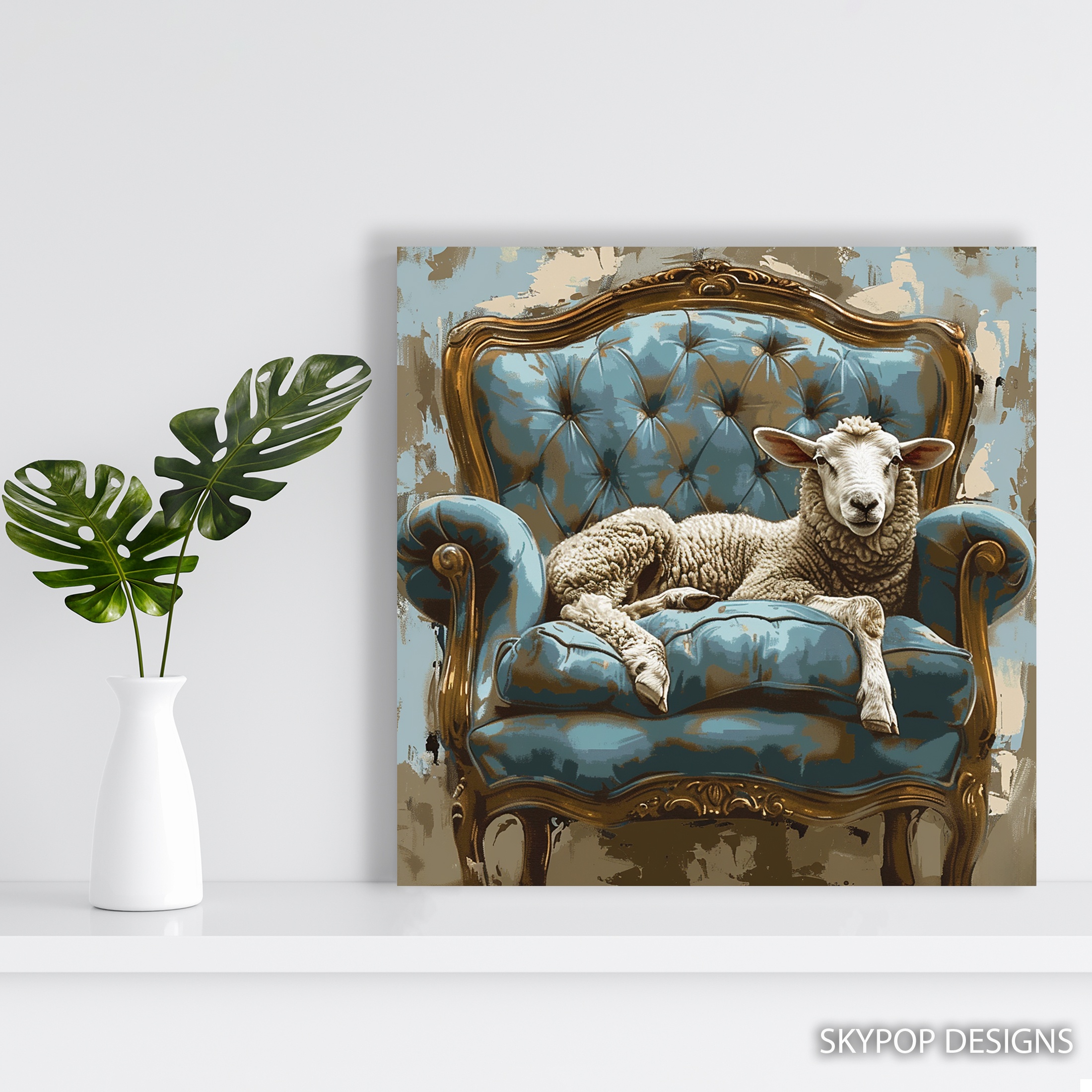 5.jpg Sheep on Antique Chair Art