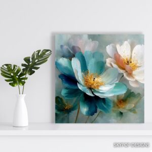 Teal Peony Bloom Art