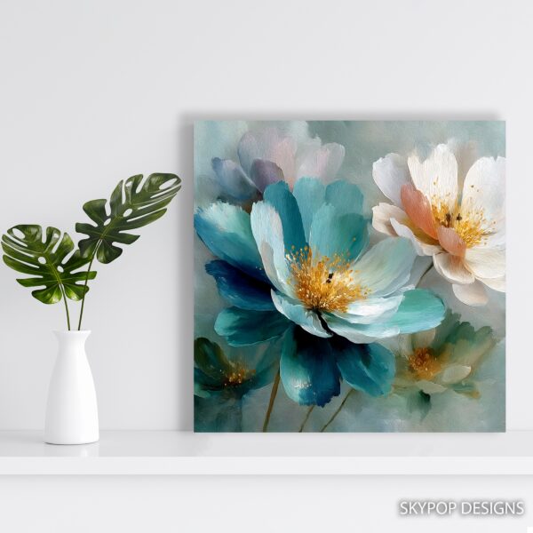 Teal Peony Bloom Art