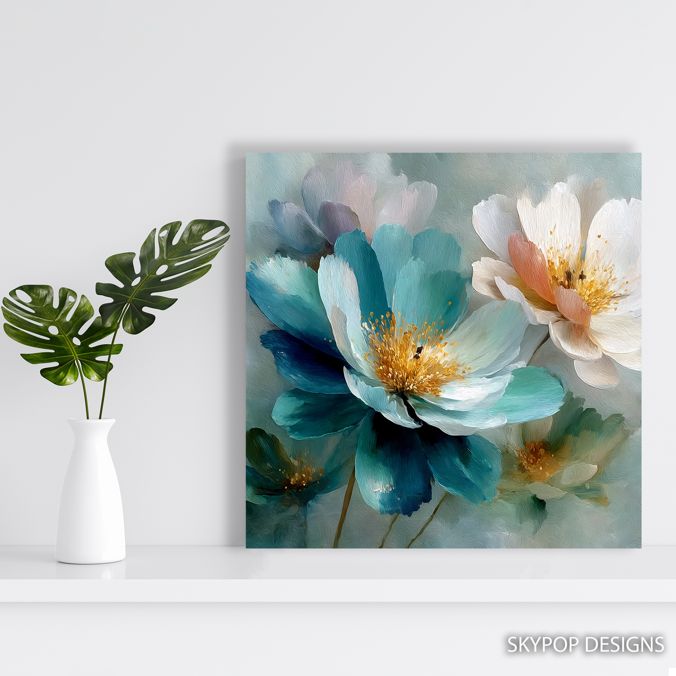 5.jpg Teal Peony Bloom Art