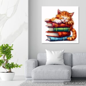 Cat Reading Books Art