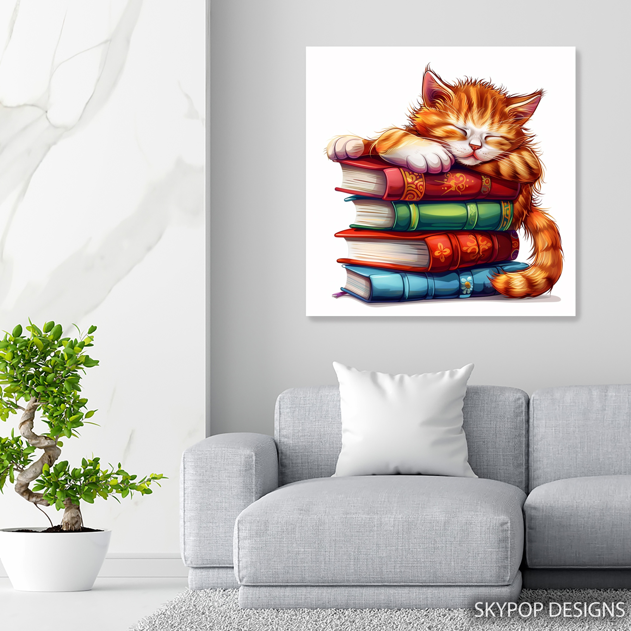 5.jpg Cat Reading Books Art
