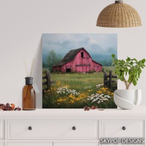 Red Barn Wildflower Art