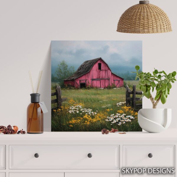 Red Barn Wildflower Art
