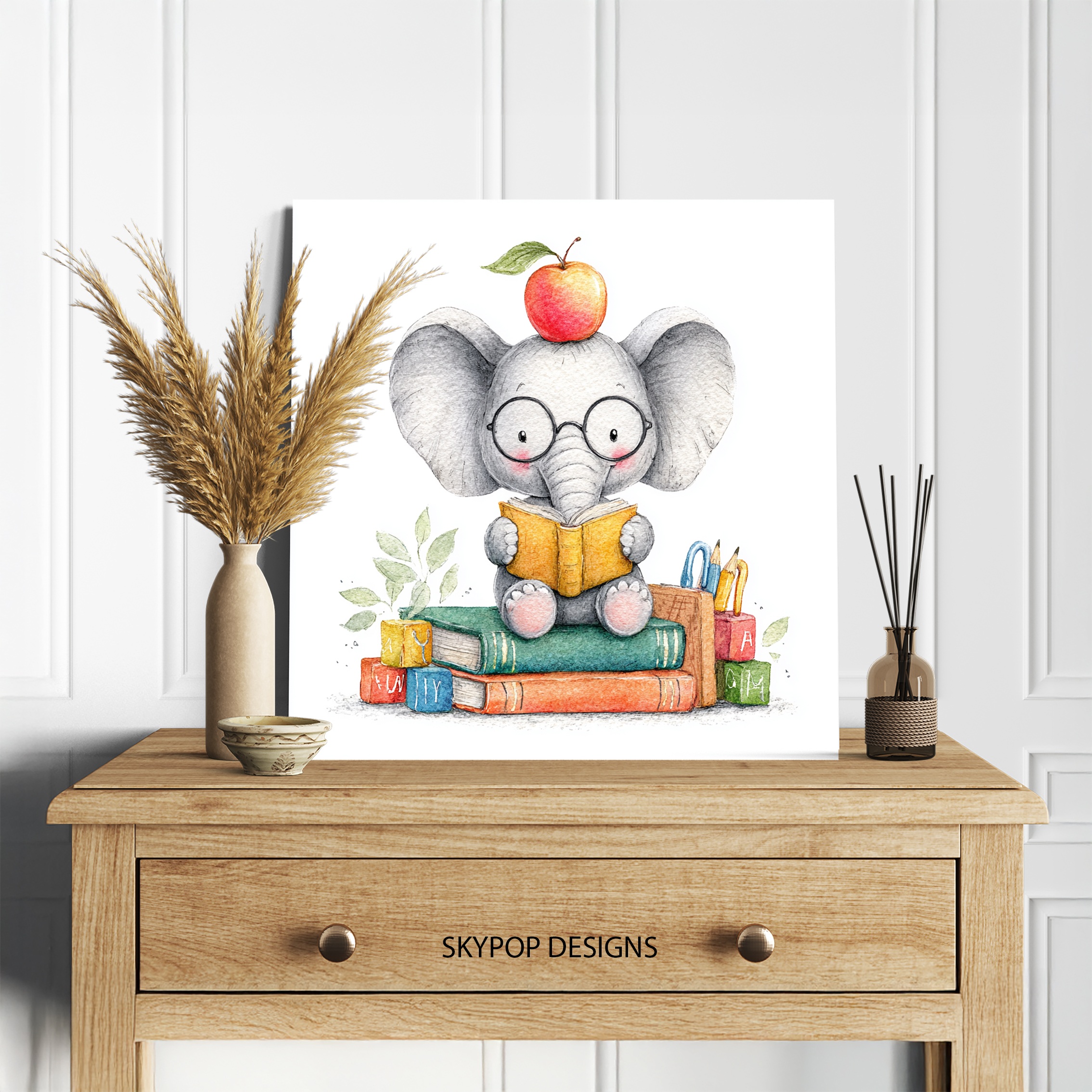 5.jpg Elephant Reading Art
