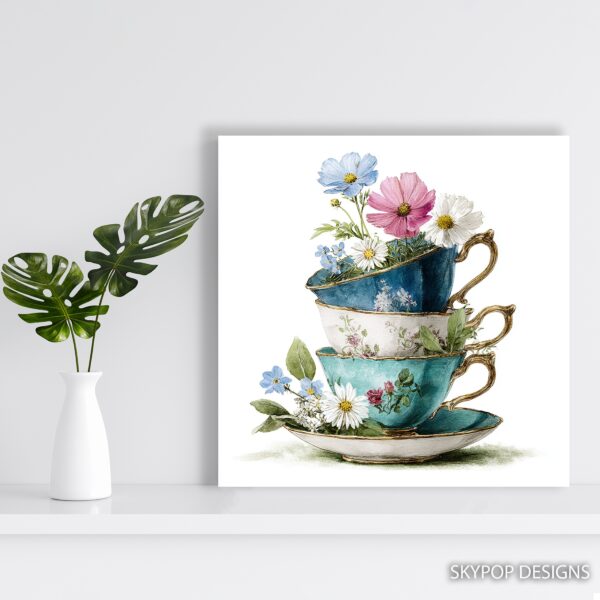 Floral Teacup Stack Art