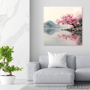 Cherry Blossom Lake Reflection Art