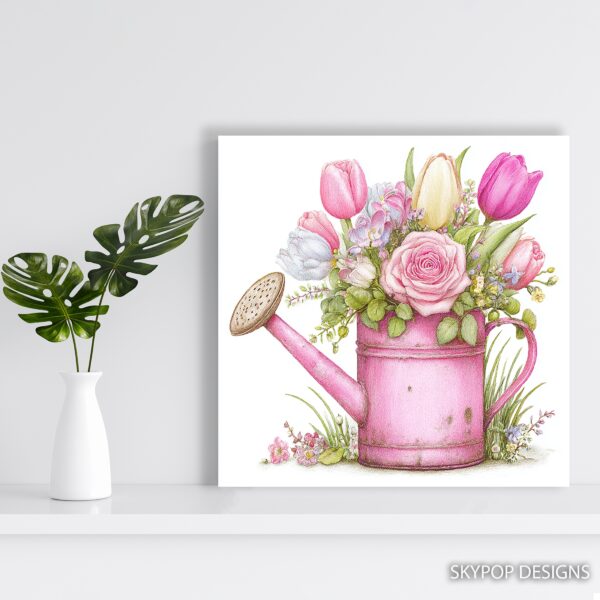 Pink Watering Can Flower Art