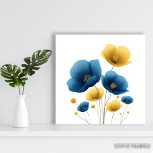 Blue Yellow Poppy Art