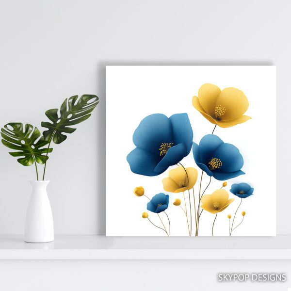 Blue Yellow Poppy Art