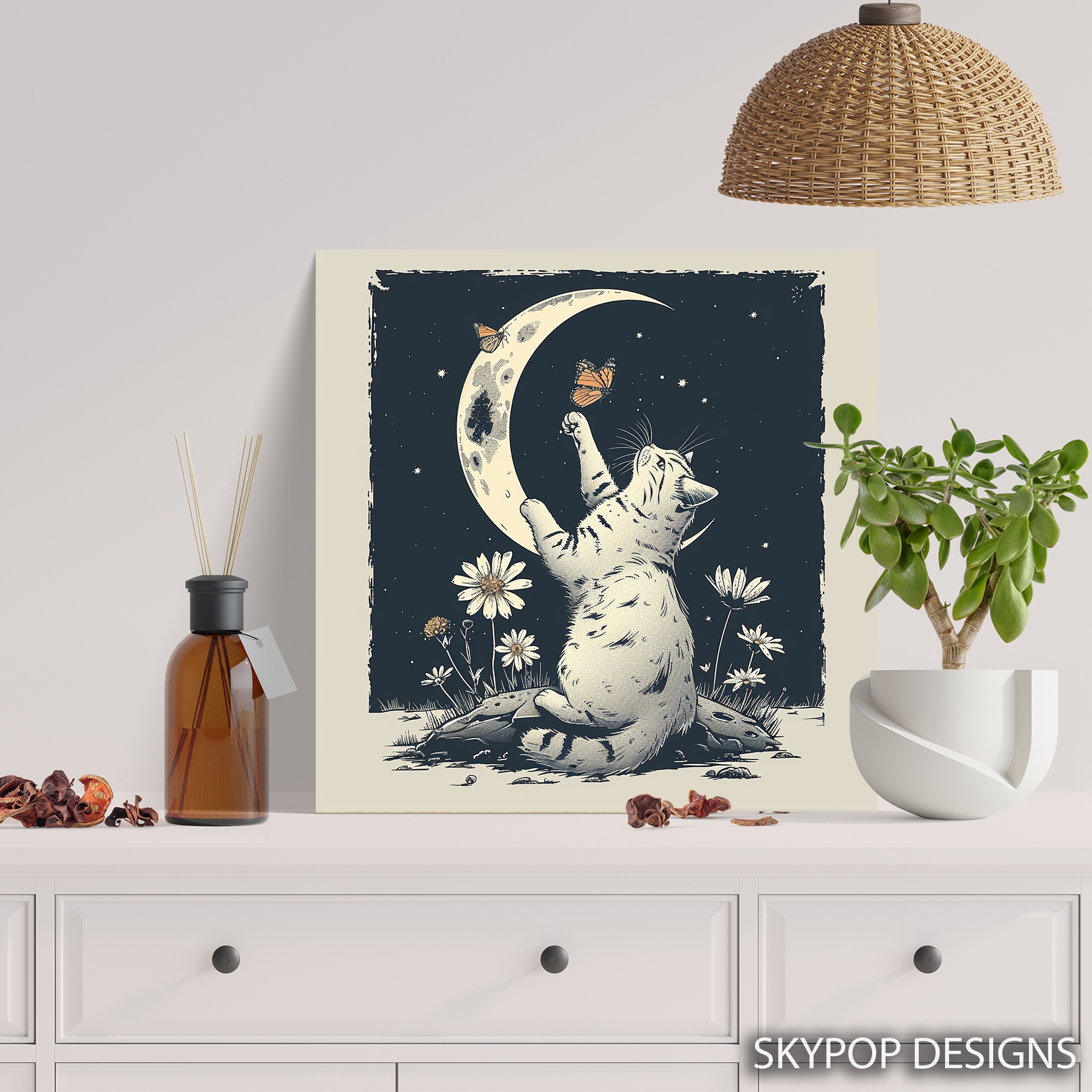 5.jpg Cat Moon Butterfly Art