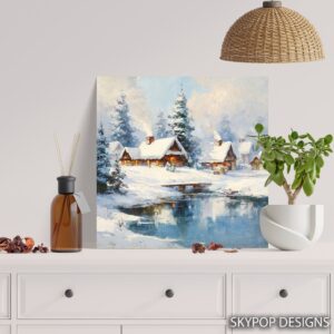 Winter Village Reflection Art