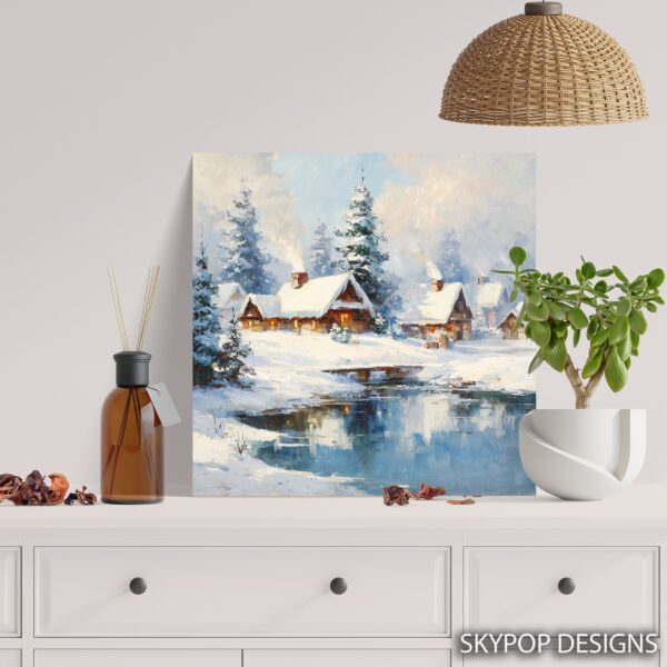 Winter Village Reflection Art