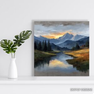 Mountain Sunrise River Art