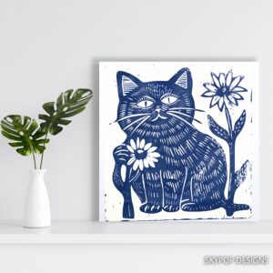 Blue Cat Flower Art