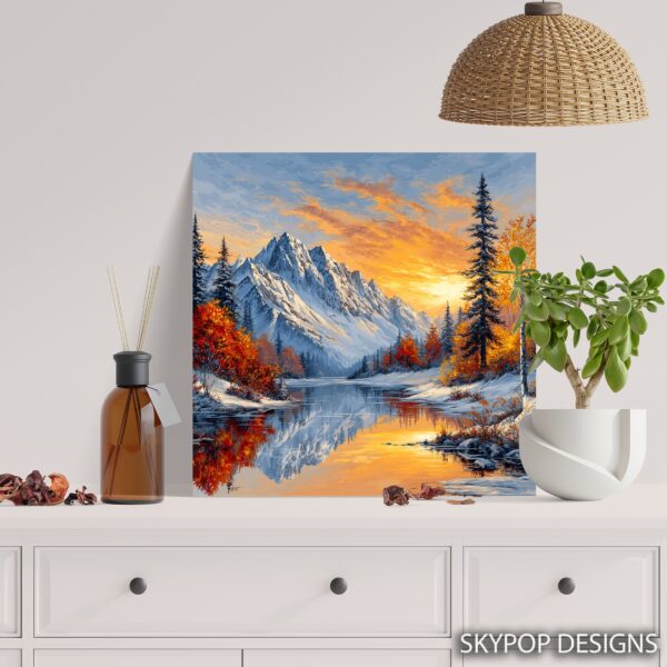 Snowy Mountain Sunset Art