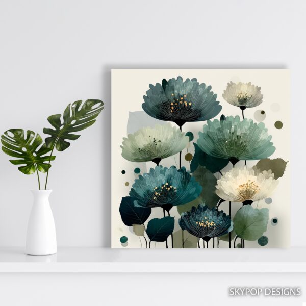 Teal Poppy Flower Art