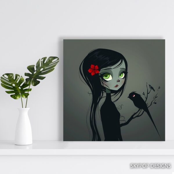 Gothic Girl and Raven Art