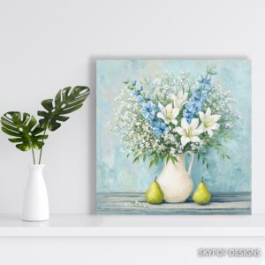 Blue and White Floral Bouquet Art