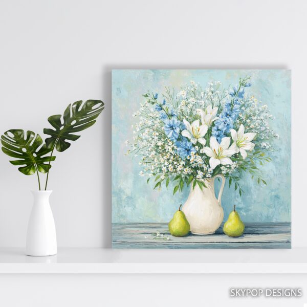 Blue and White Floral Bouquet Art