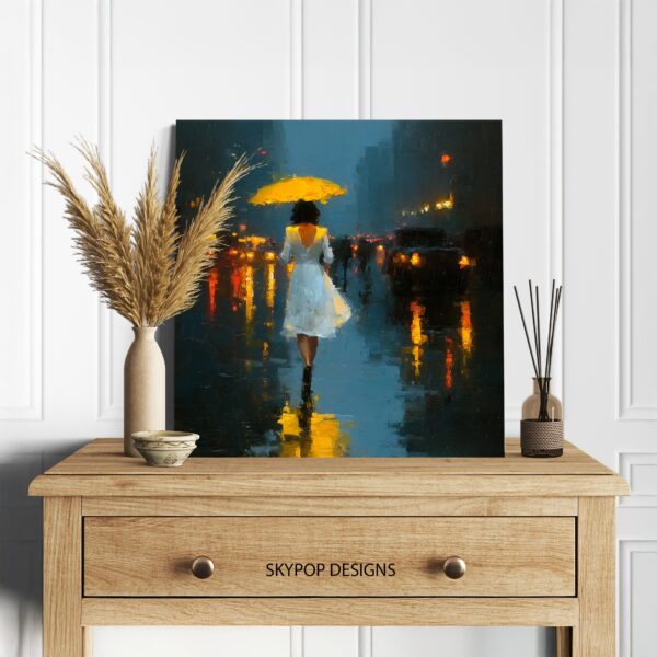 Yellow Umbrella City Night Art