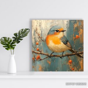 Orange Bird Branch Art