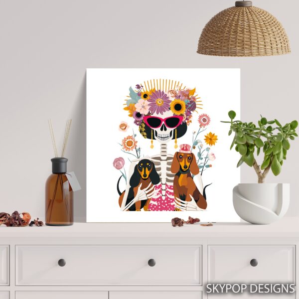 Dachshund Floral Skeleton Art