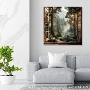 Mountain Forest Window View Art