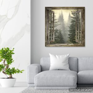 Misty Forest Window View Art
