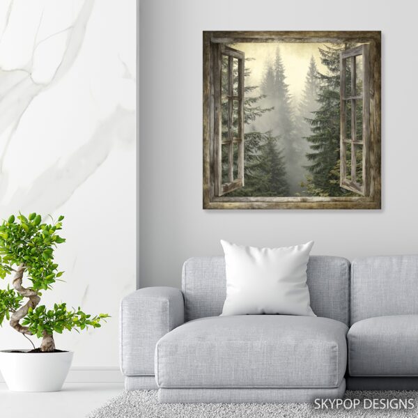 Misty Forest Window View Art