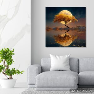 Moonlit Tree Reflection Art