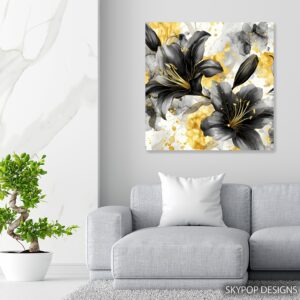 Elegant Black and Gold Lily Art
