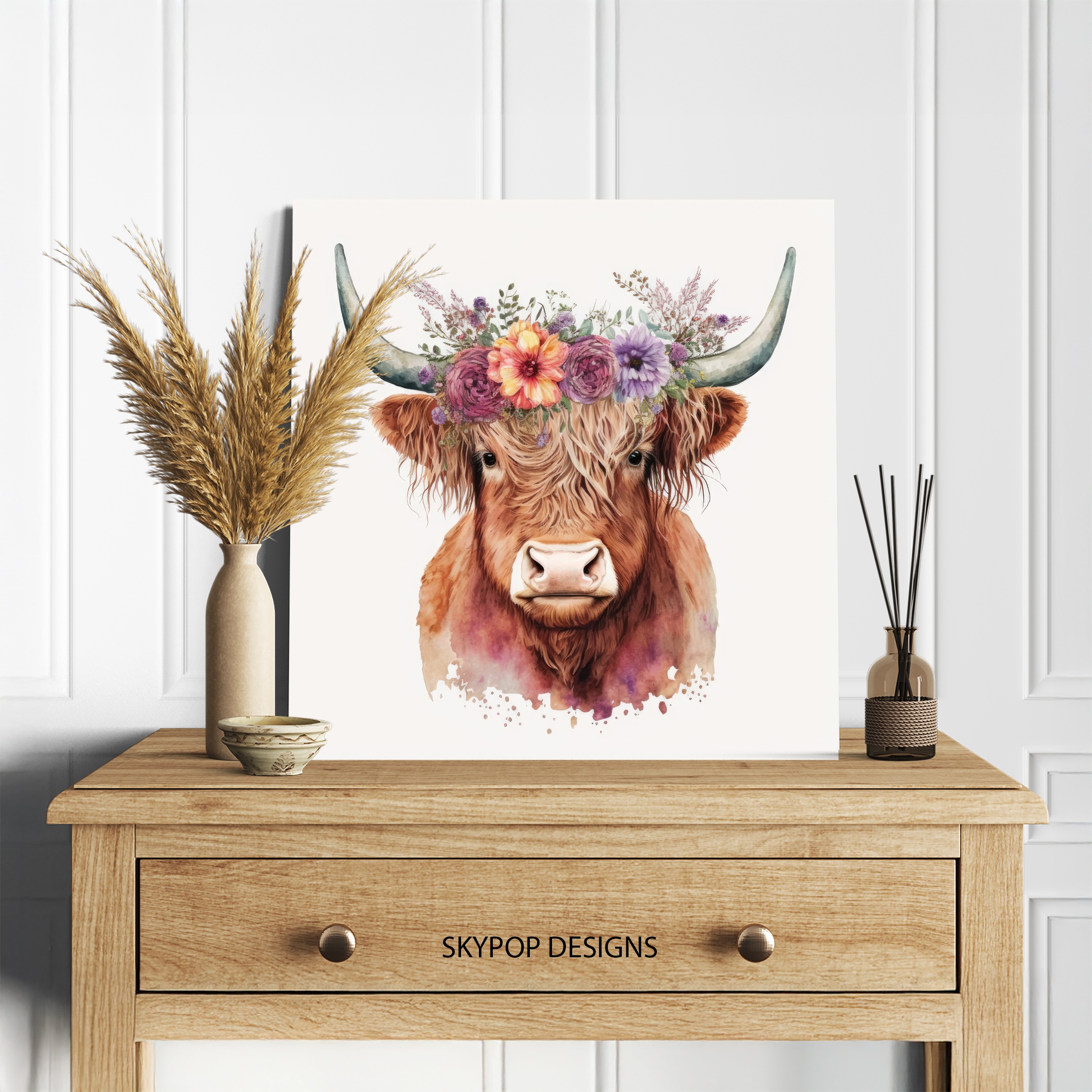 5.jpg Highland Cow Floral Crown Art