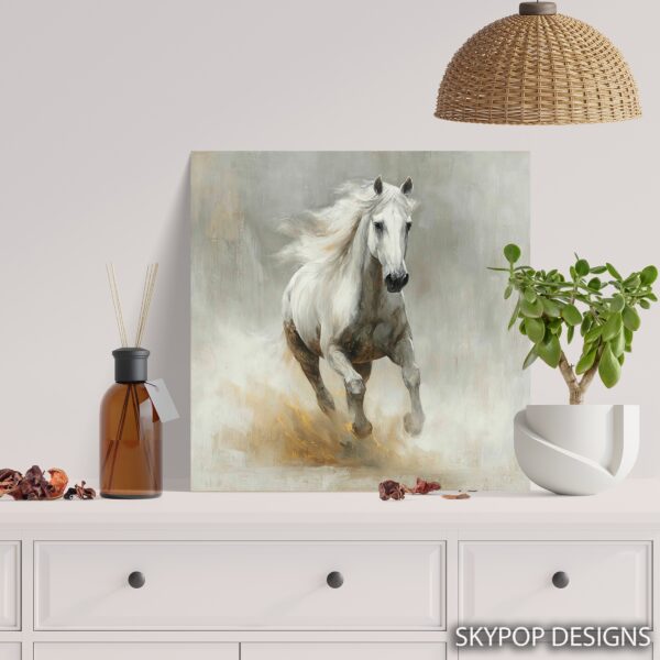 White Horse Galloping Art