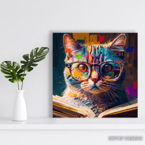 Colorful Cat Reading Art