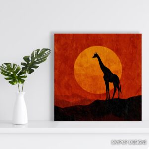 Giraffe Sunset Art